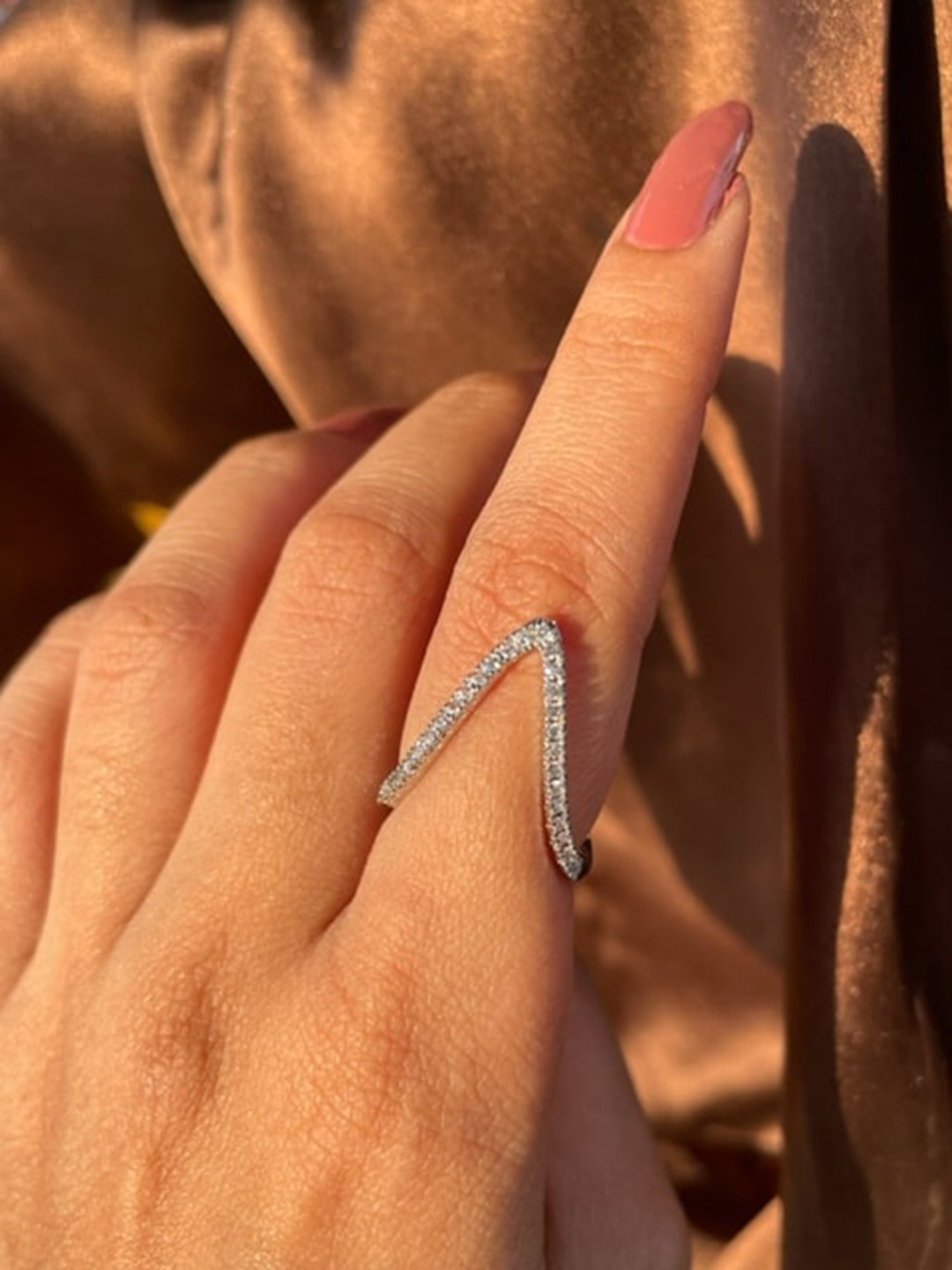 ISHKAARA Rhodium-Plated Stainless Steel American Diamond Studded Finger Ring