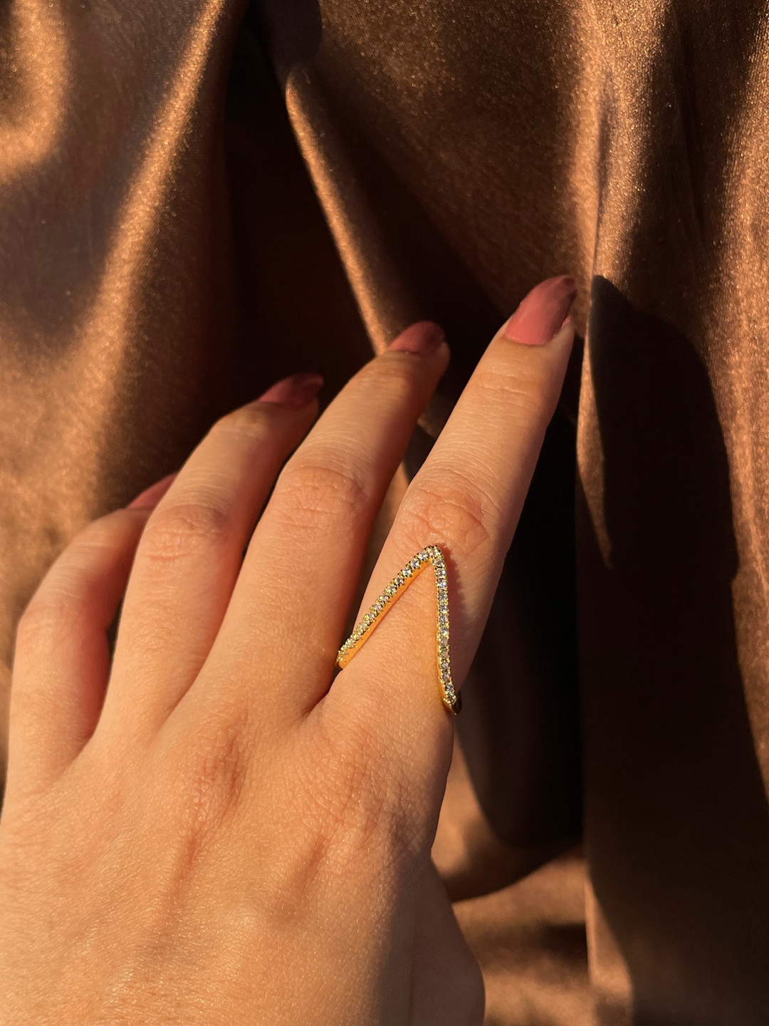 ISHKAARA Gold-Plated Stainless Steel American Diamond Studded Finger Ring