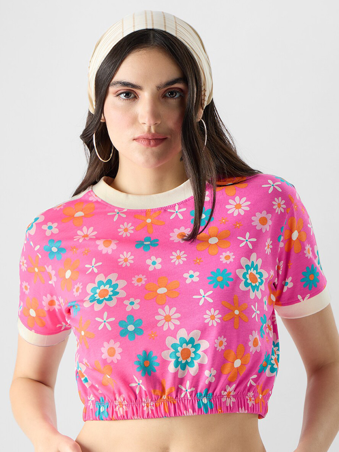 The Souled Store Floral Print Blouson Crop Top