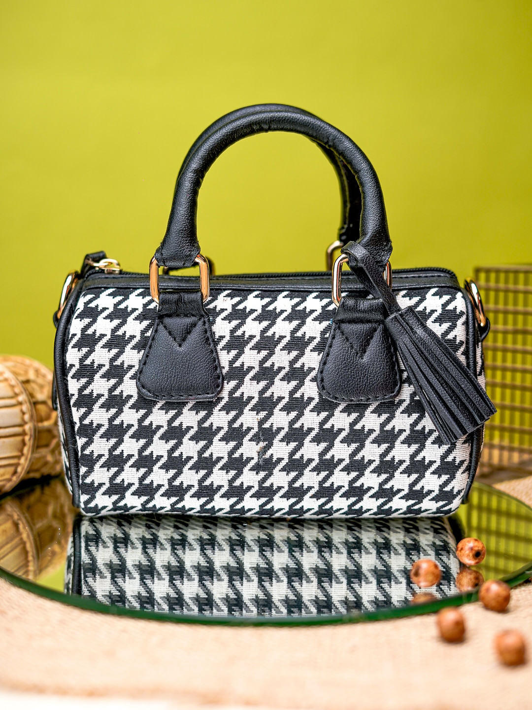 NR By Nidhi Rathi Black Printed Structured Handheld Bag