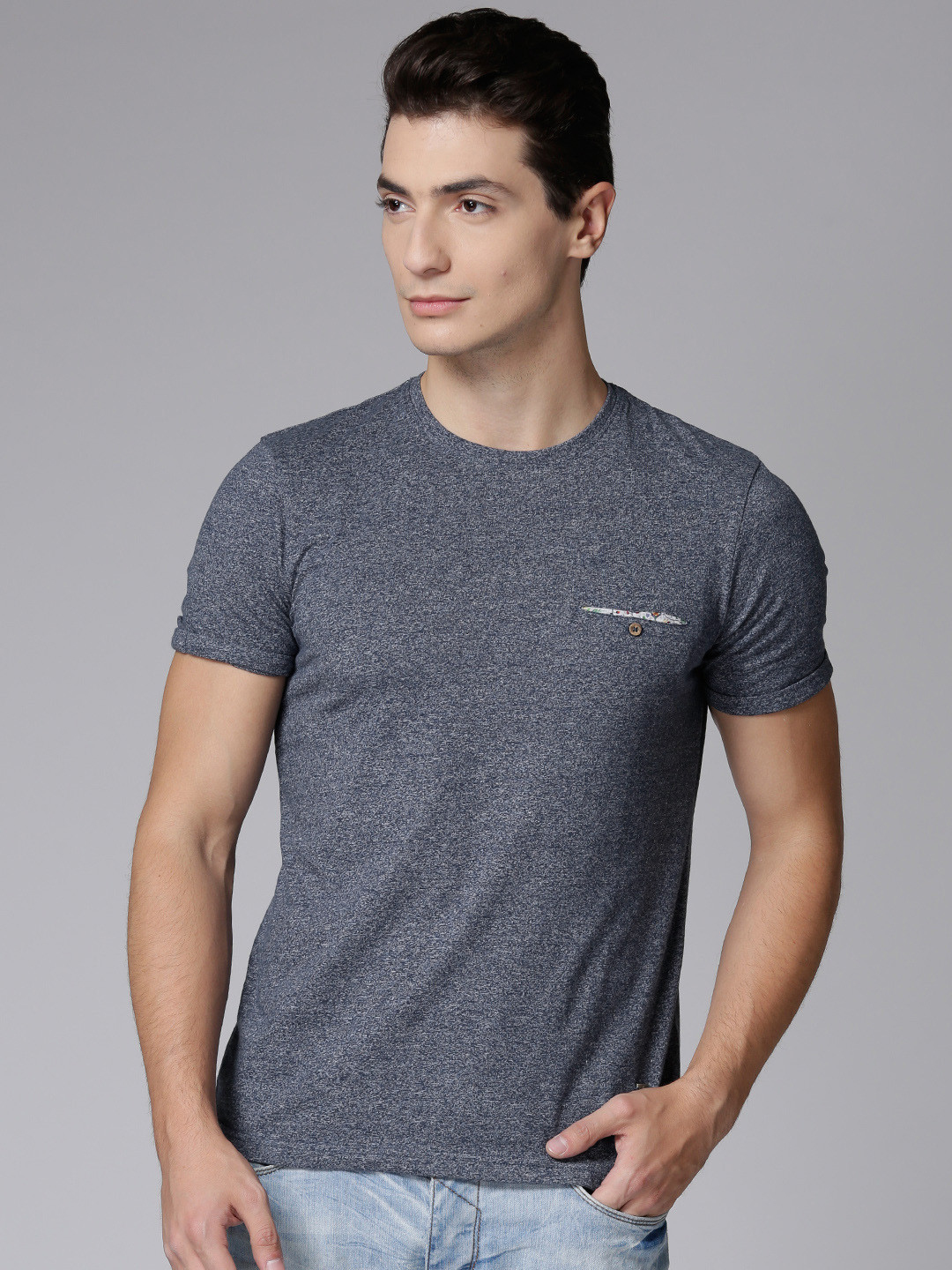 True Blue Men Navy Solid Round Neck T-shirt