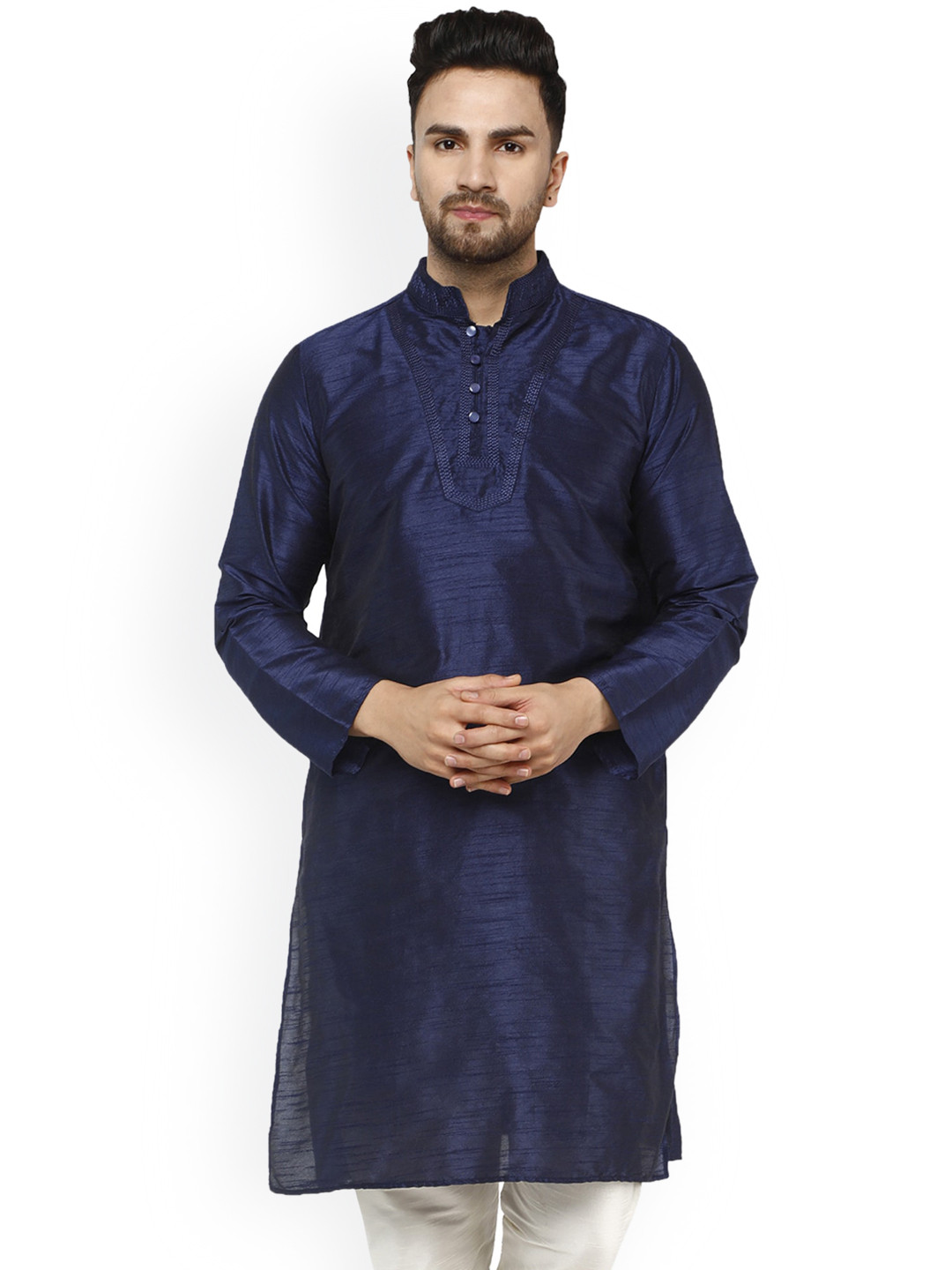Enciger Mandarin Collar Long Sleeve Thread Work Straight Kurta
