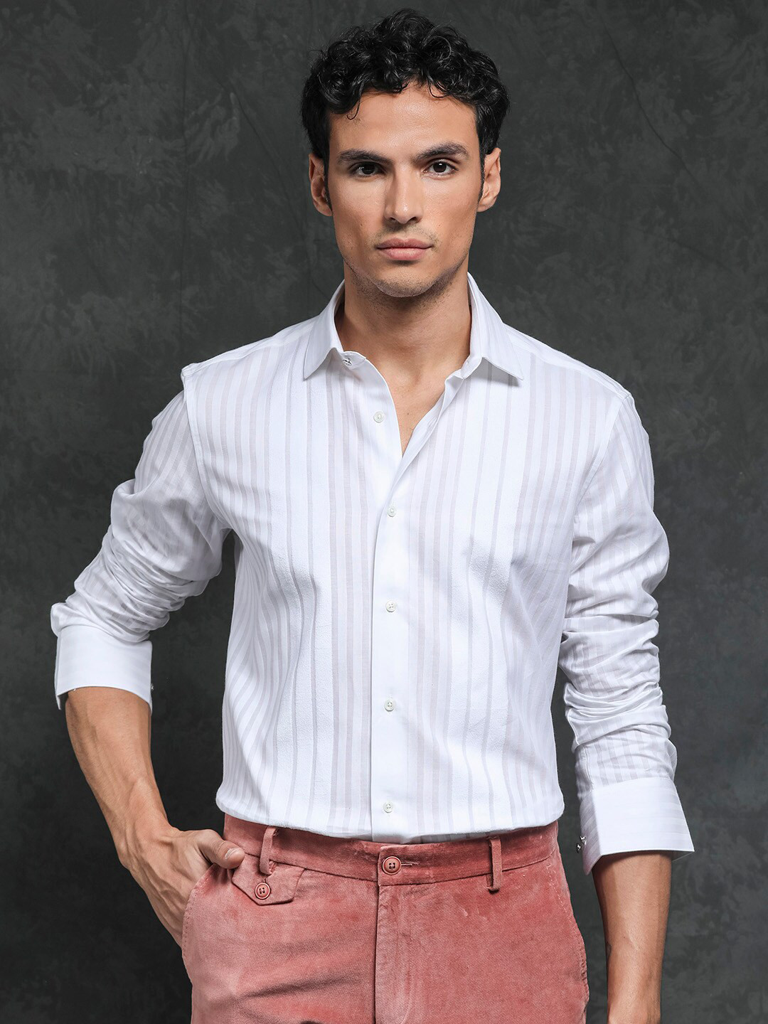 RARE RABBIT Men Marlin Slim Fit Striped Cotton Shirt