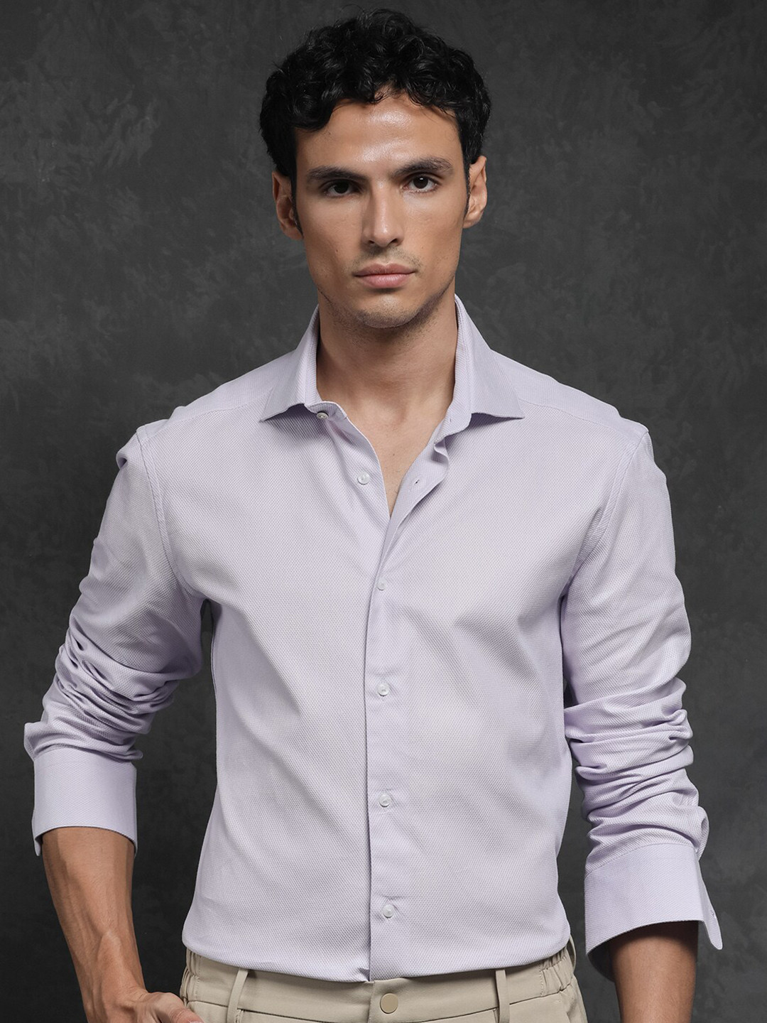 RARE RABBIT Men Comb-1 Slim Fit Textured Cotton Shirt