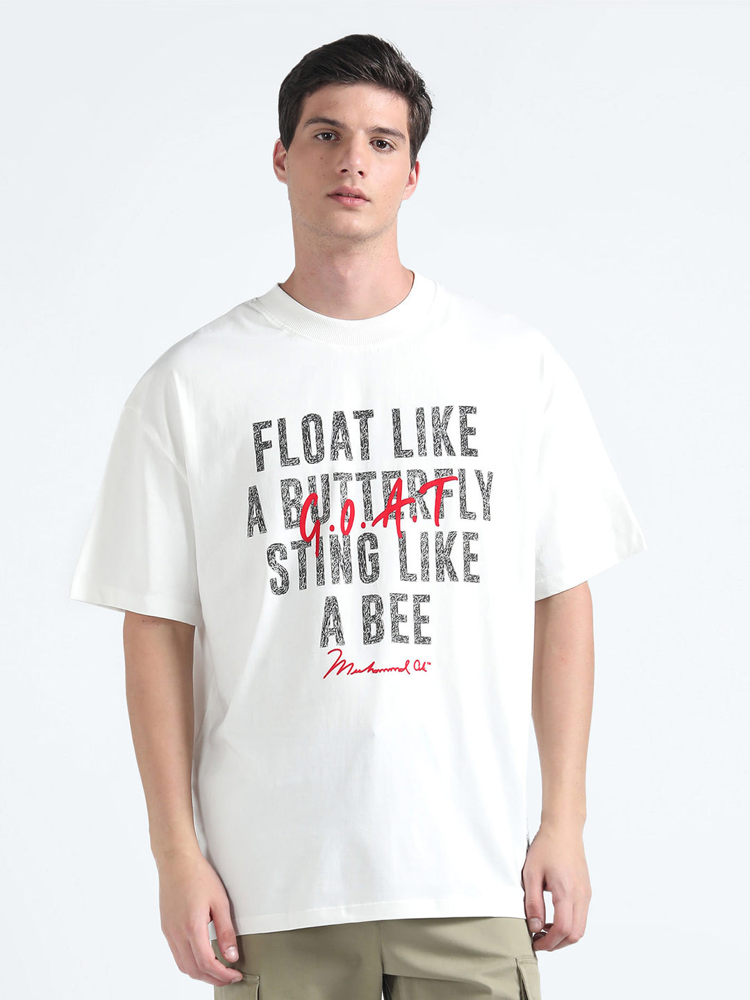 Flying Machine Oversized Typography Printed Drop-Shoulder Sleeves Cotton T-shirt