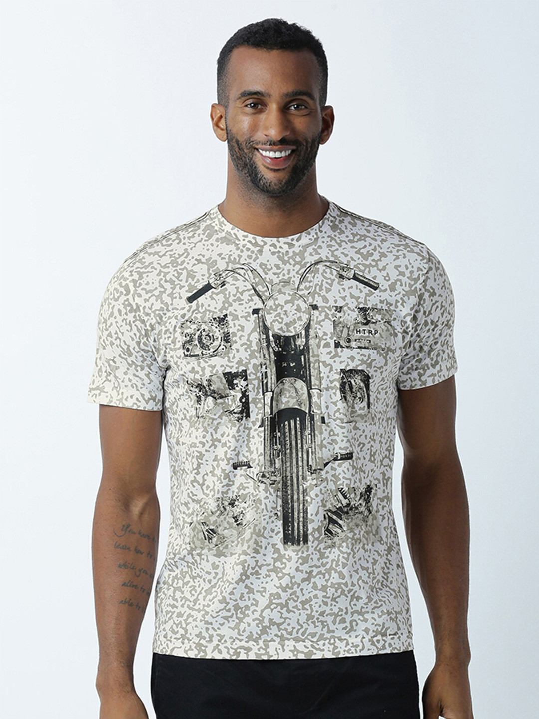 Huetrap Regular Fit Biker Printed Cotton T-shirt