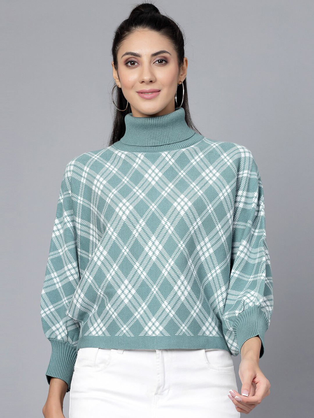 Mafadeny Checked Turtle Neck Pullover