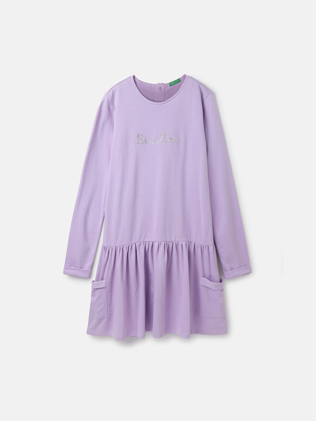 United Colors of Benetton Girls Gathered Or Pleated Cotton Drop Waist Dress