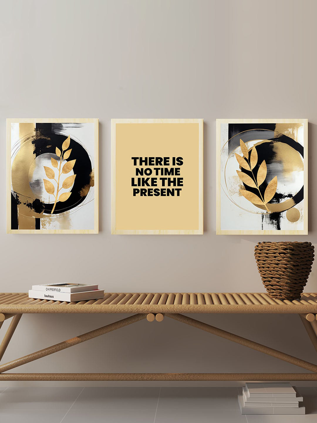 Art Street Beige & Black 3 Pieces Modern Boho Motivational Quotes Painting Wall Art