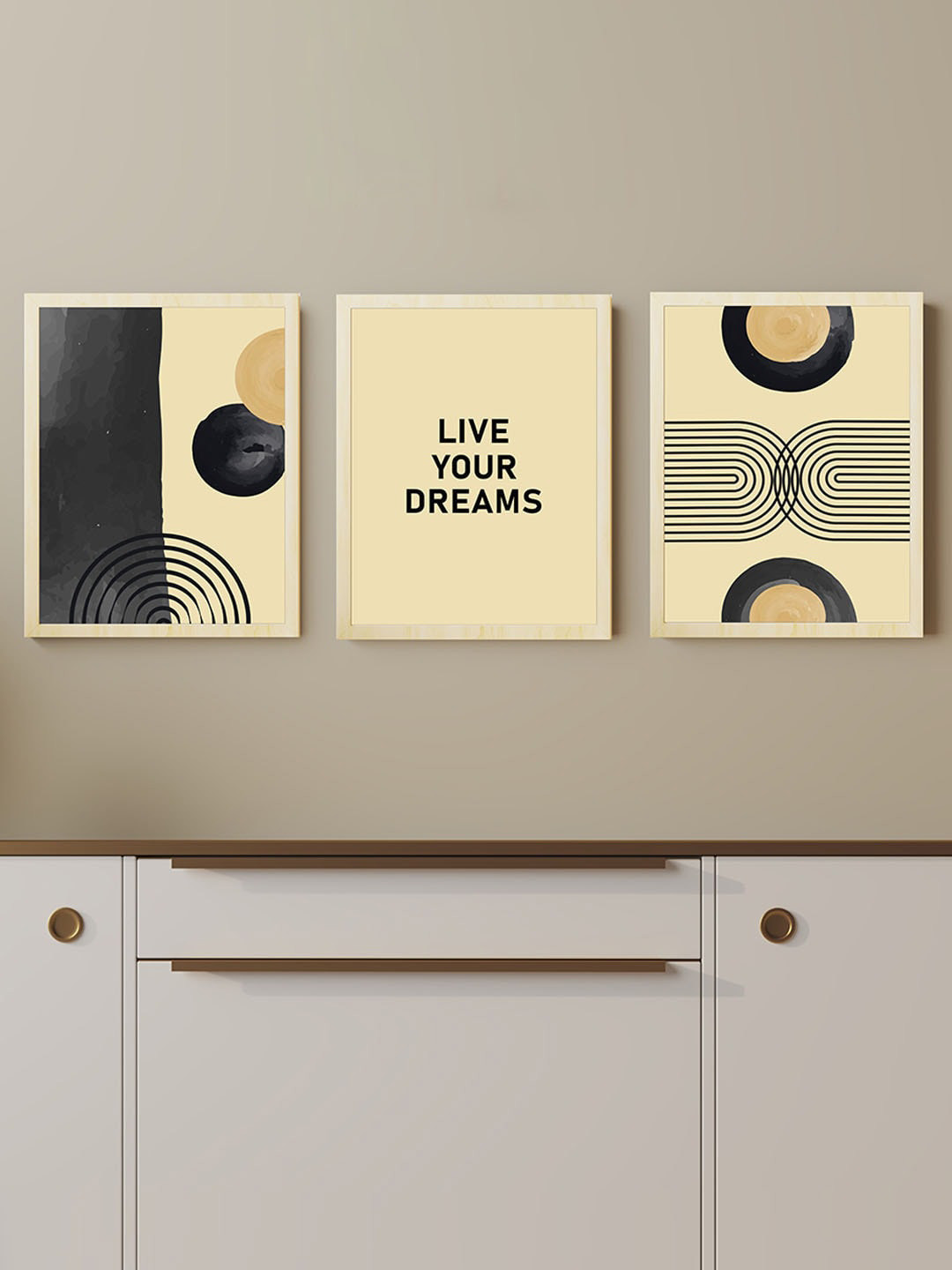 Art Street Beige & Black 3 Pieces Modern Boho Motivational Quotes Paintings Wall Art