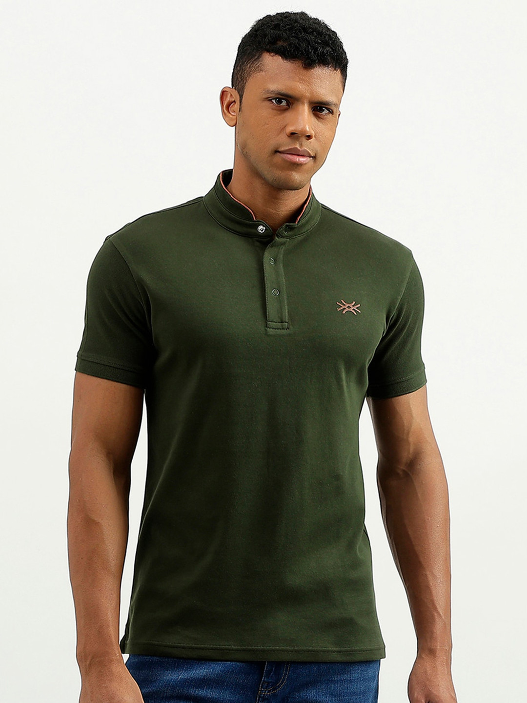 United Colors of Benetton Regular Fit Stand Collar Cotton T-shirt