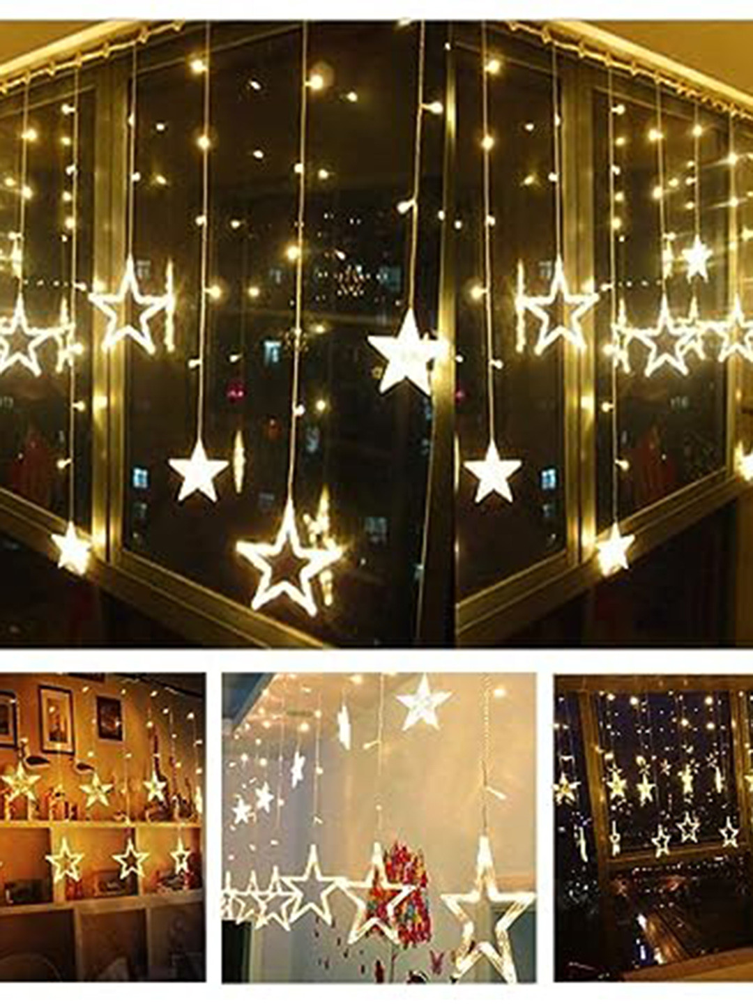 GHAR KI KHUSHIYA Warm Yellow Waterproof Star Bulb String Lights