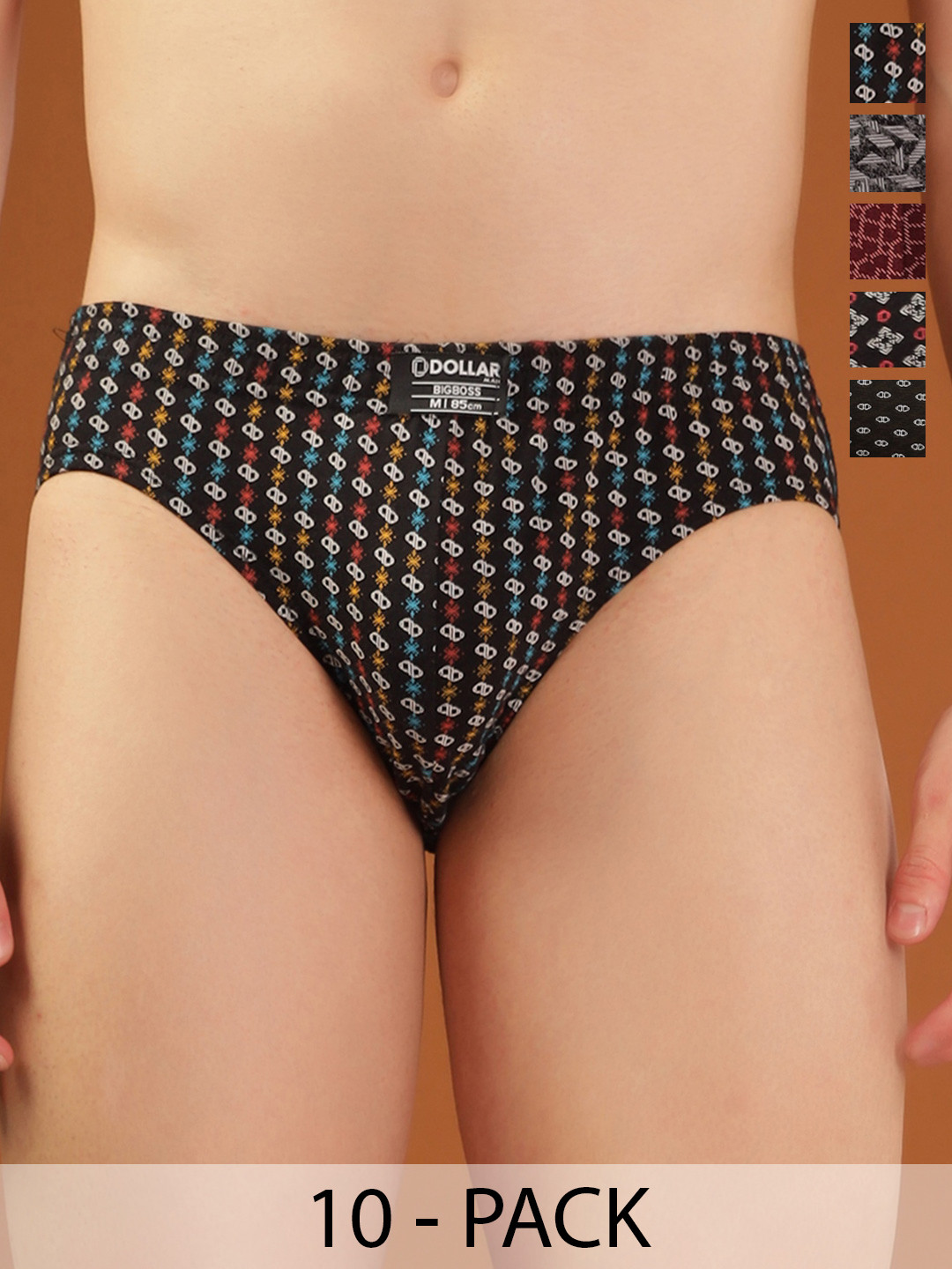 Dollar Bigboss Men Printed Pack of 10 Combed Cotton Under Elastic Brief