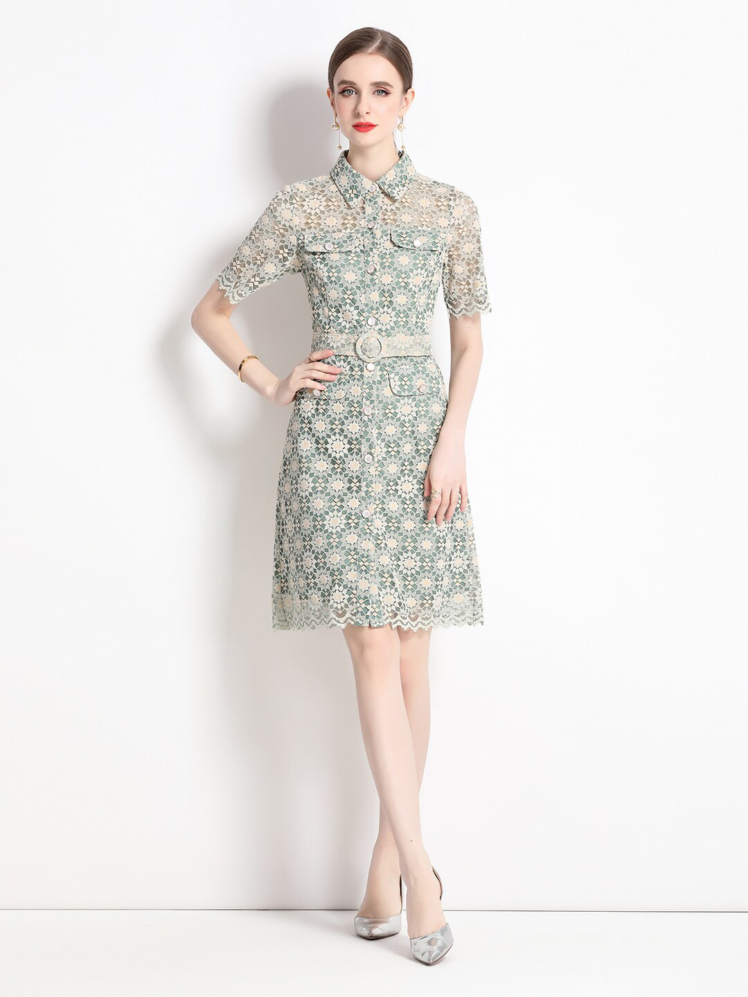 JC Collection Floral Semi Sheer Shirt Dress