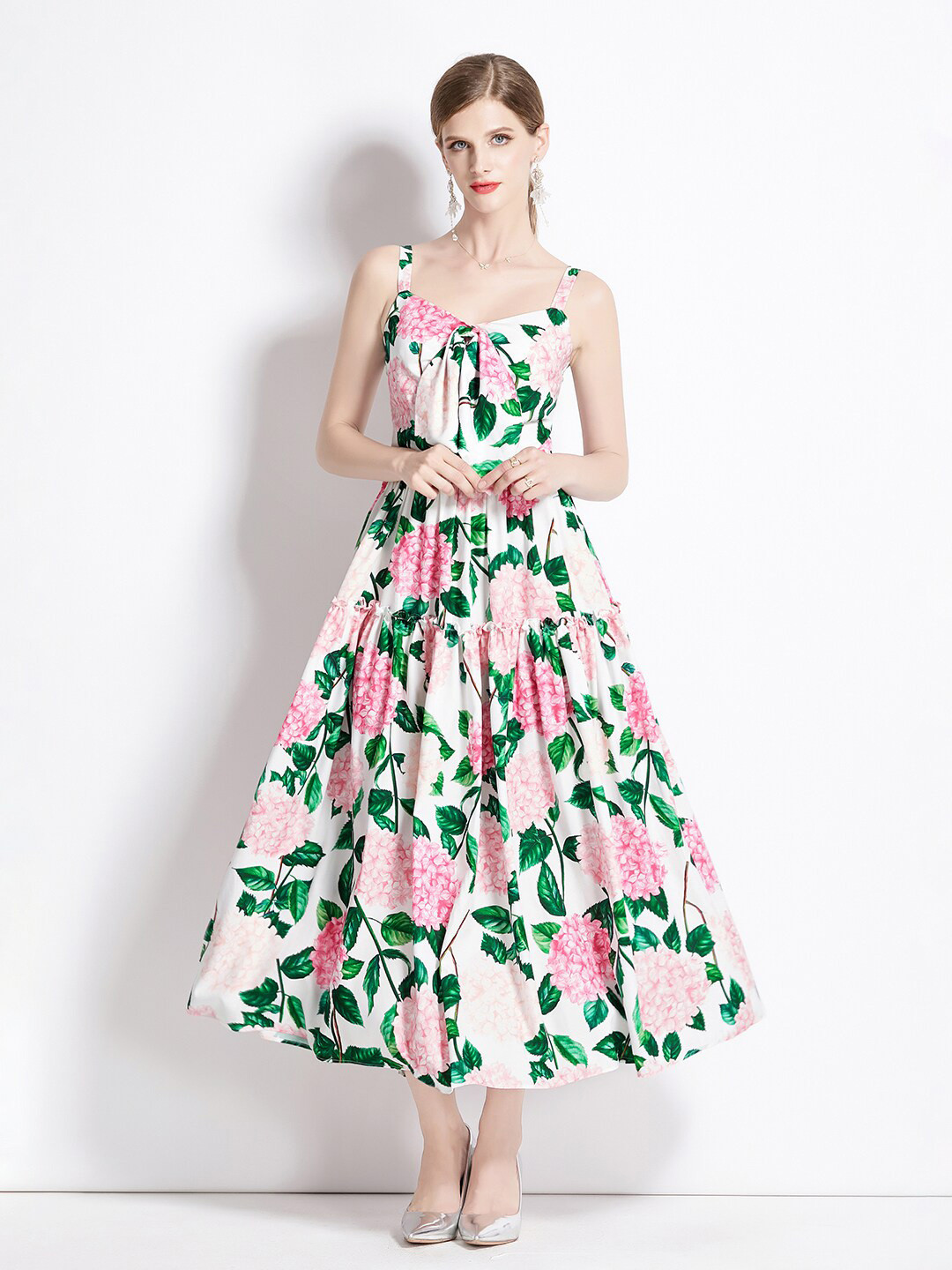 JC Collection Shoulder Strap Floral Printed Tiered Maxi Dress