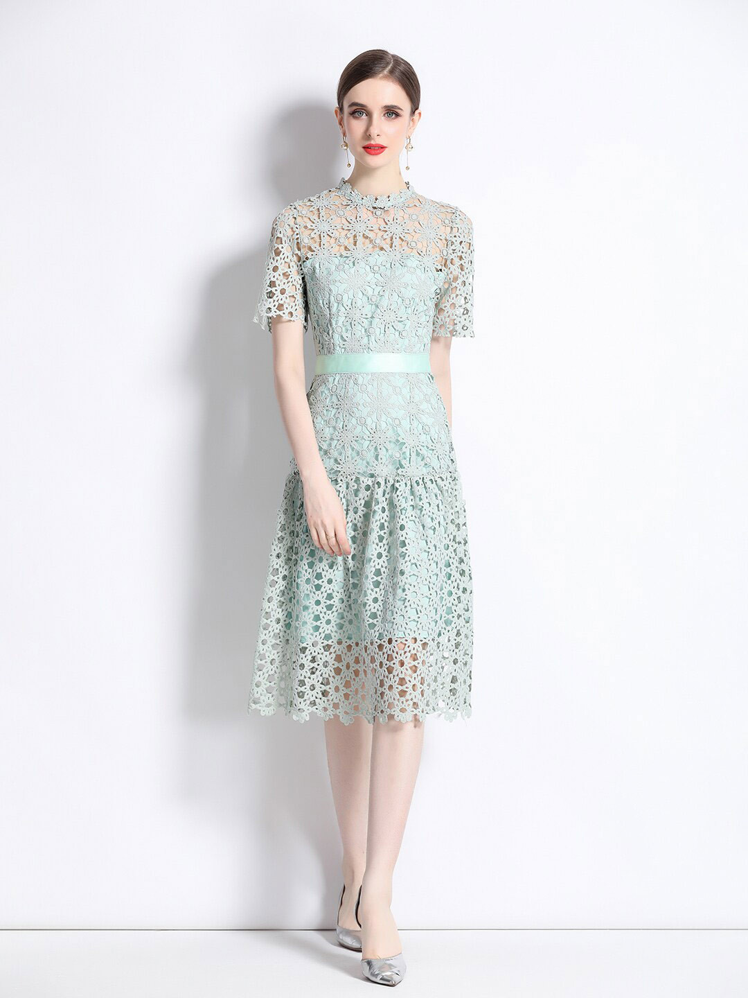 JC Collection Self Design Lace A-Line Midi Dress