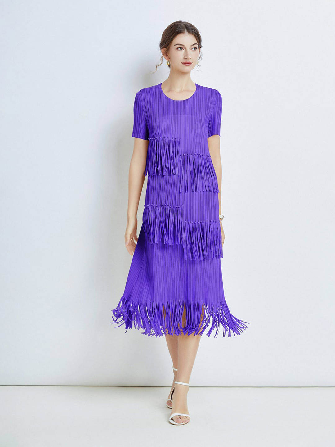 JC Collection Fringed A-Line Midi Dress