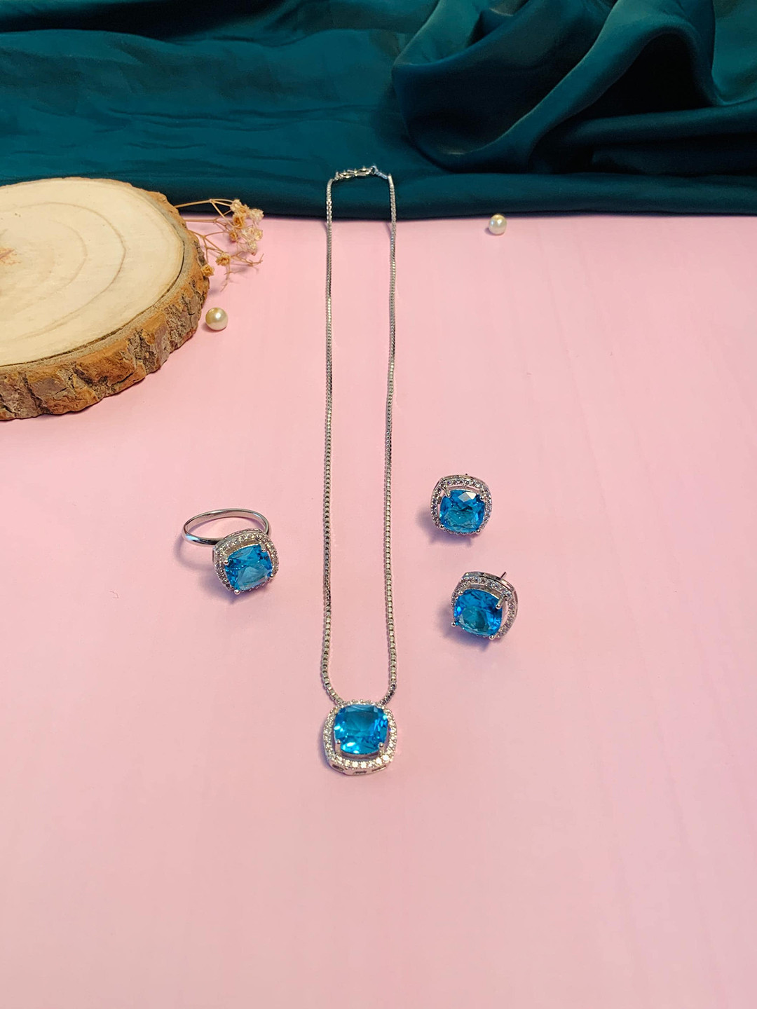 ABDESIGNS Silver-Plated AD Jewellery Set