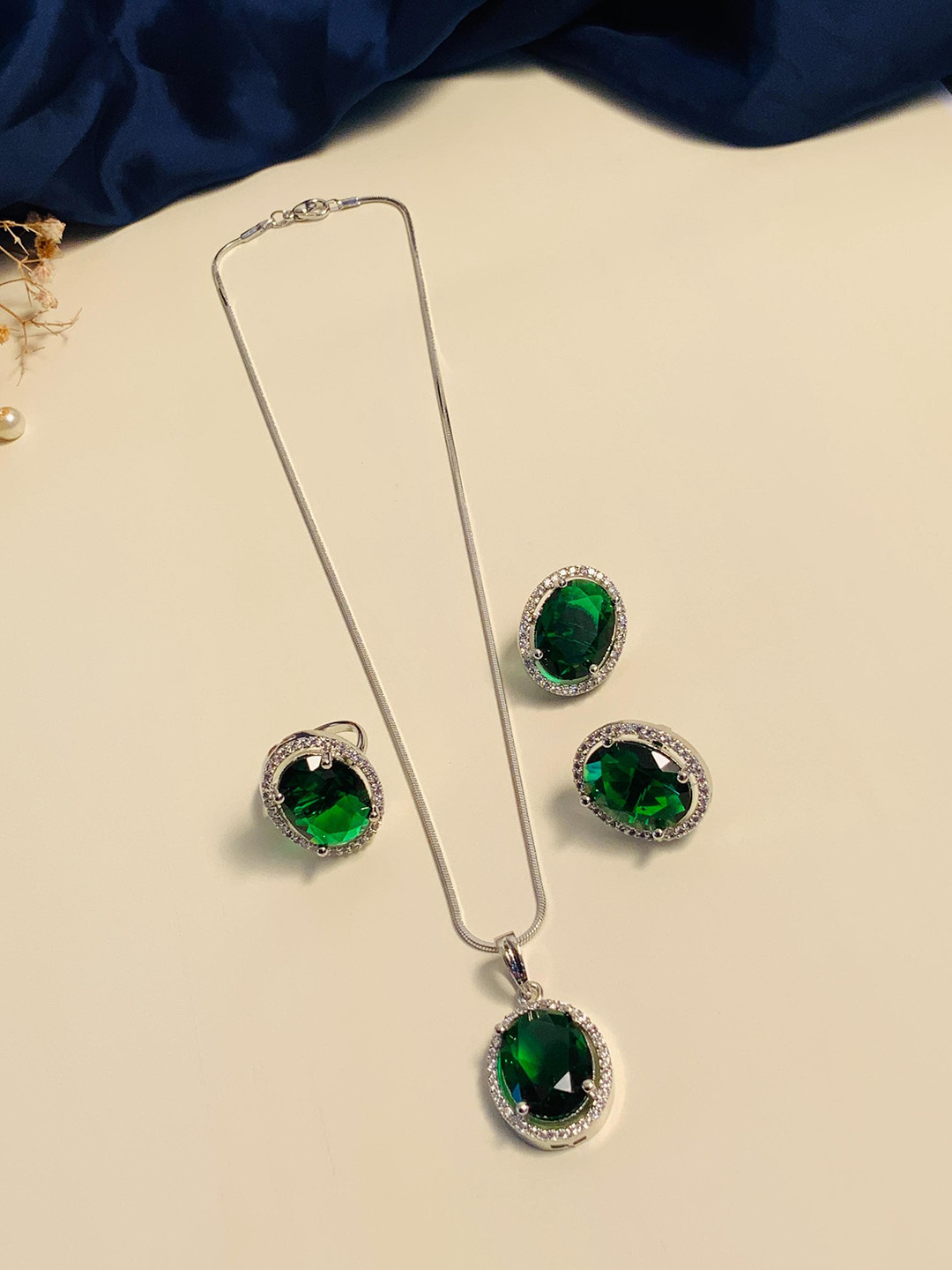 ABDESIGNS Silver-Plated AD Jewellery Set