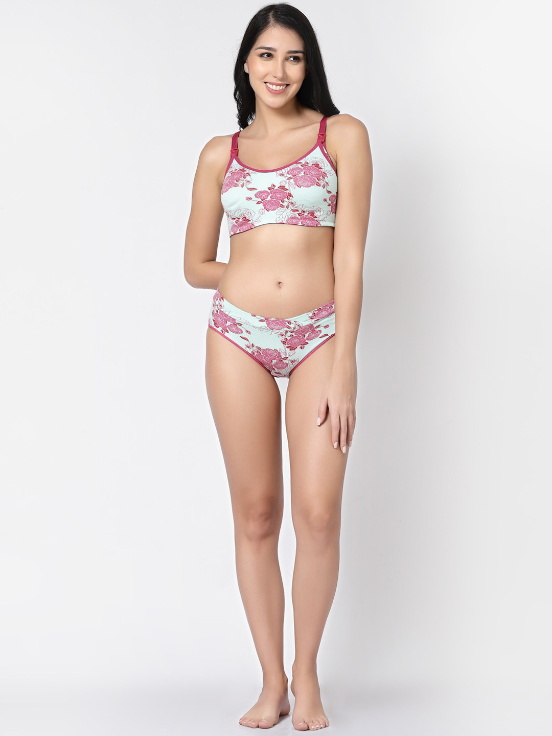 Inner Sense Maternity Floral Printed Seamless Antimicrobial Lingerie Set