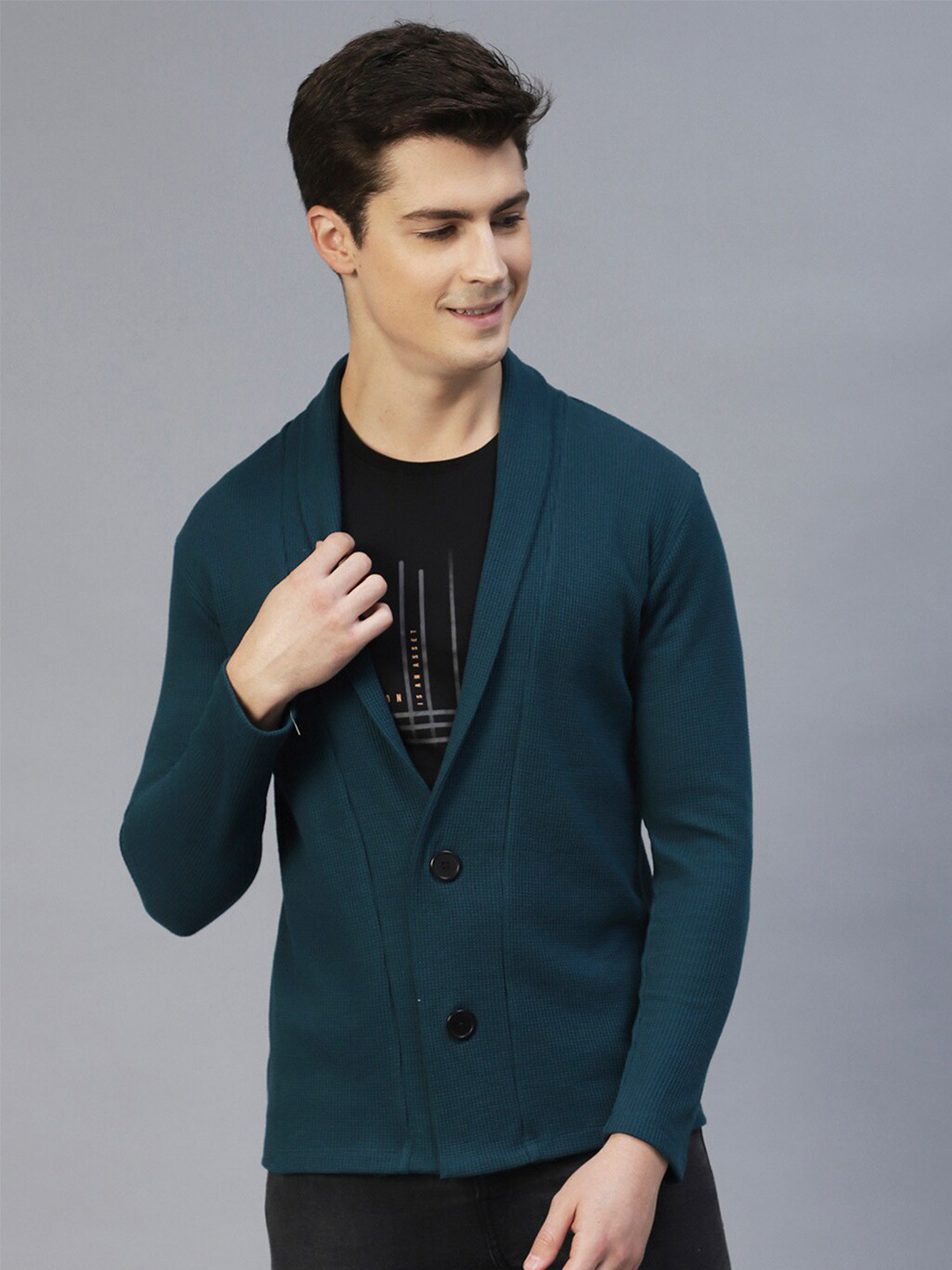 Rigo Shawl Collar Waffle Knit Cotton Shrug