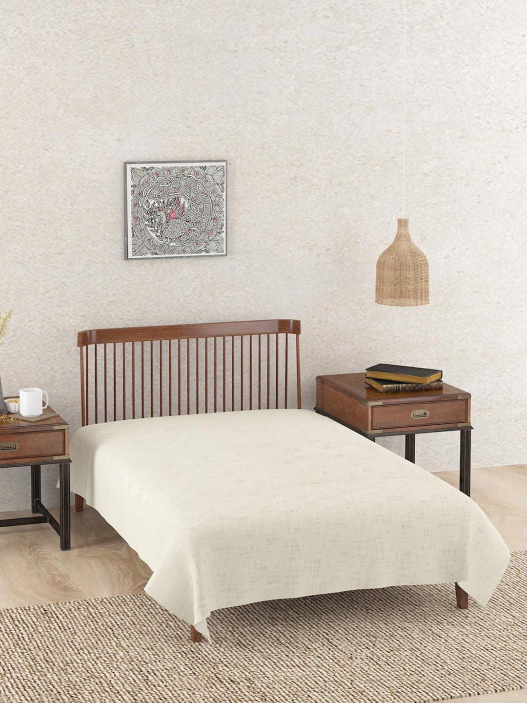 Fabindia Beige Cotton Double Queen Bed Cover