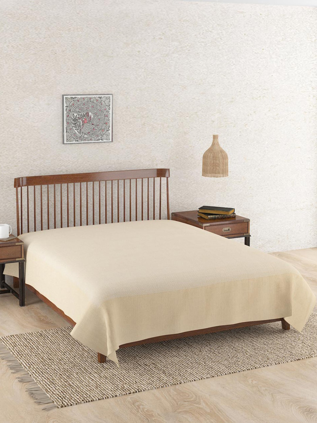 Fabindia Beige Cotton Single Bed Cover