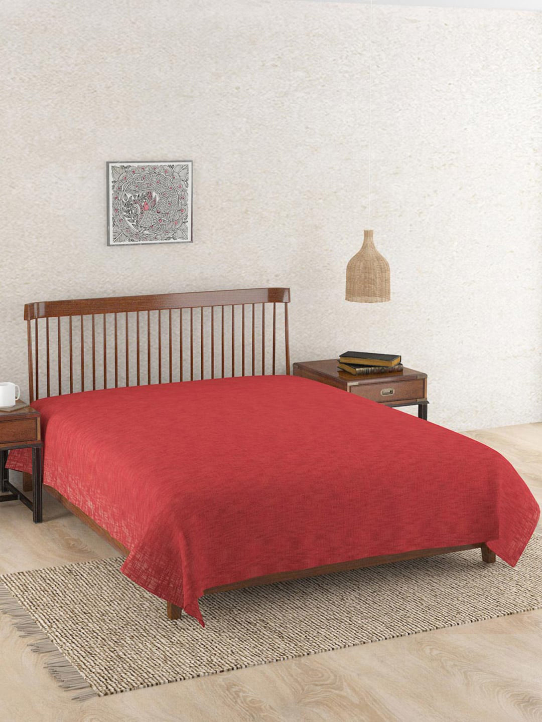 Fabindia Maroon Cotton Single Bed Cover