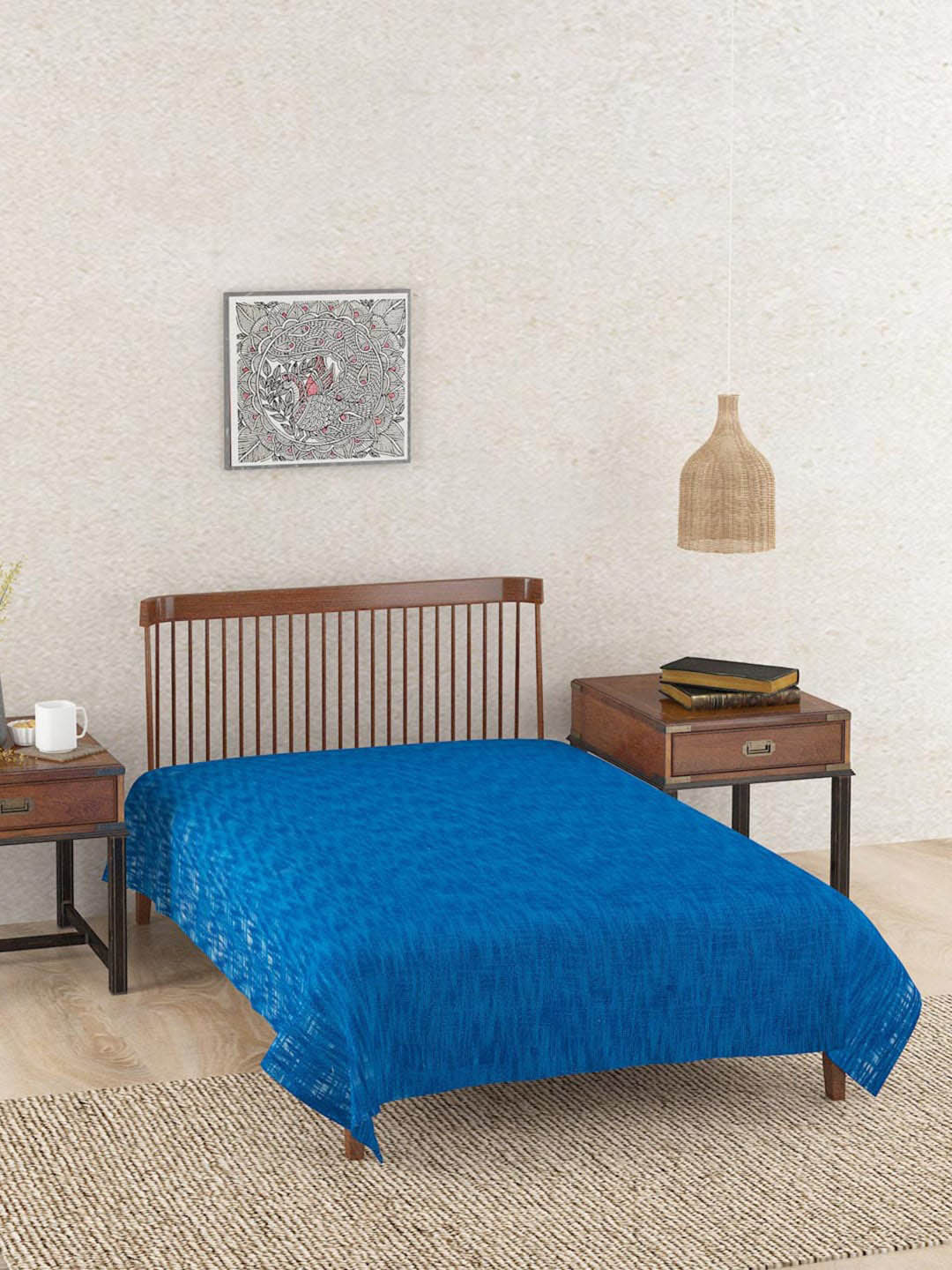 Fabindia Blue Cotton Double Queen Bed Cover