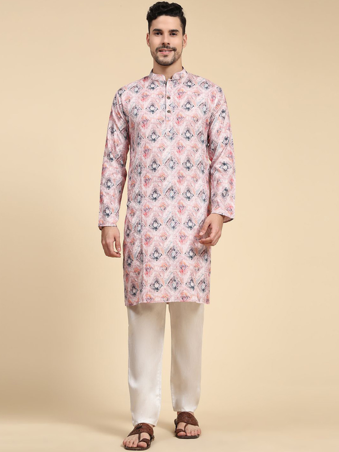 ZARIMO Geometric Printed Sequinned Regular Cotton Kurta