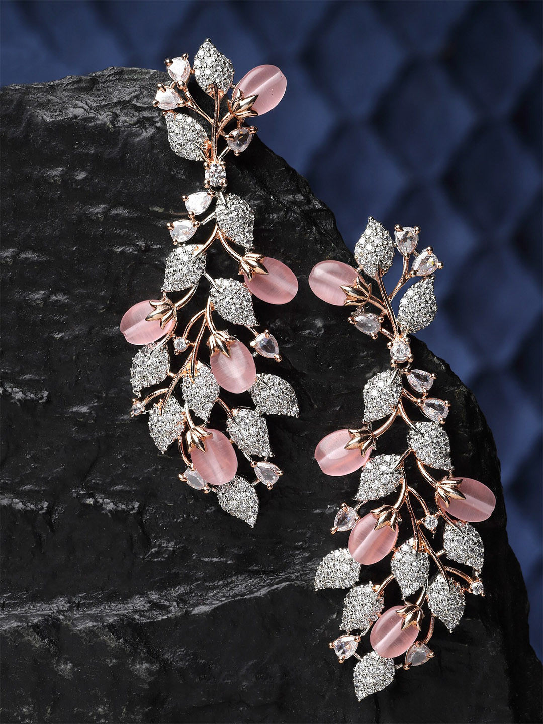 KARATCART Rose Gold-Plated Contemporary Drop Stone Earrings