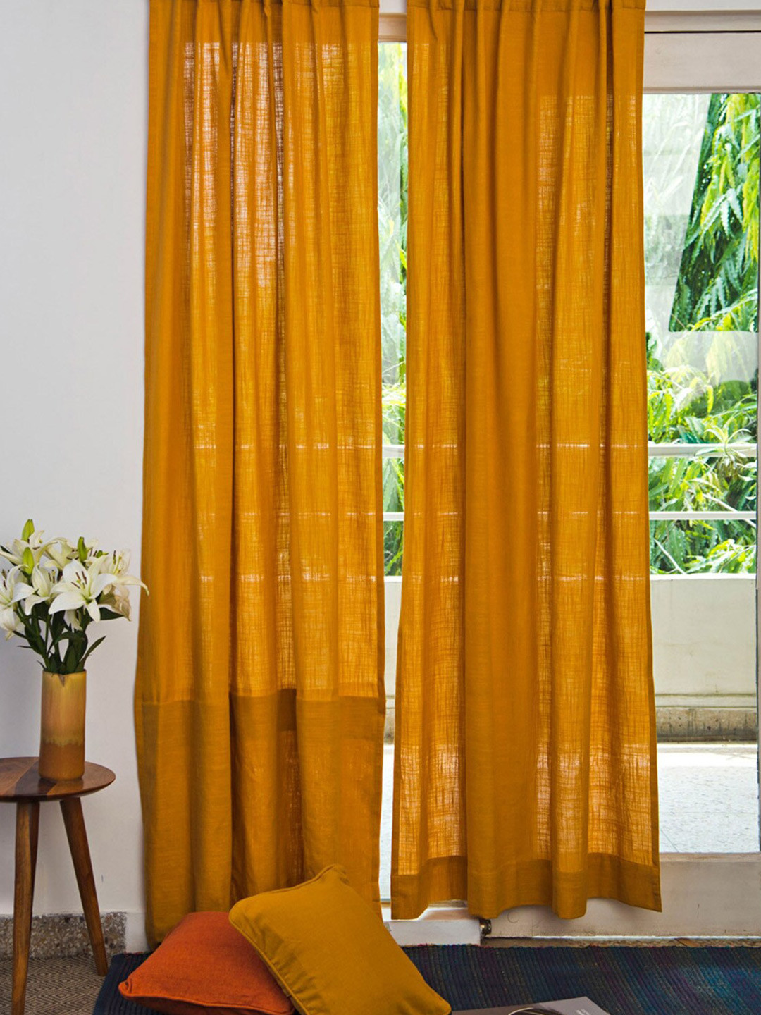 Fabindia Nalika Mustard Yellow Cotton Window Curtain