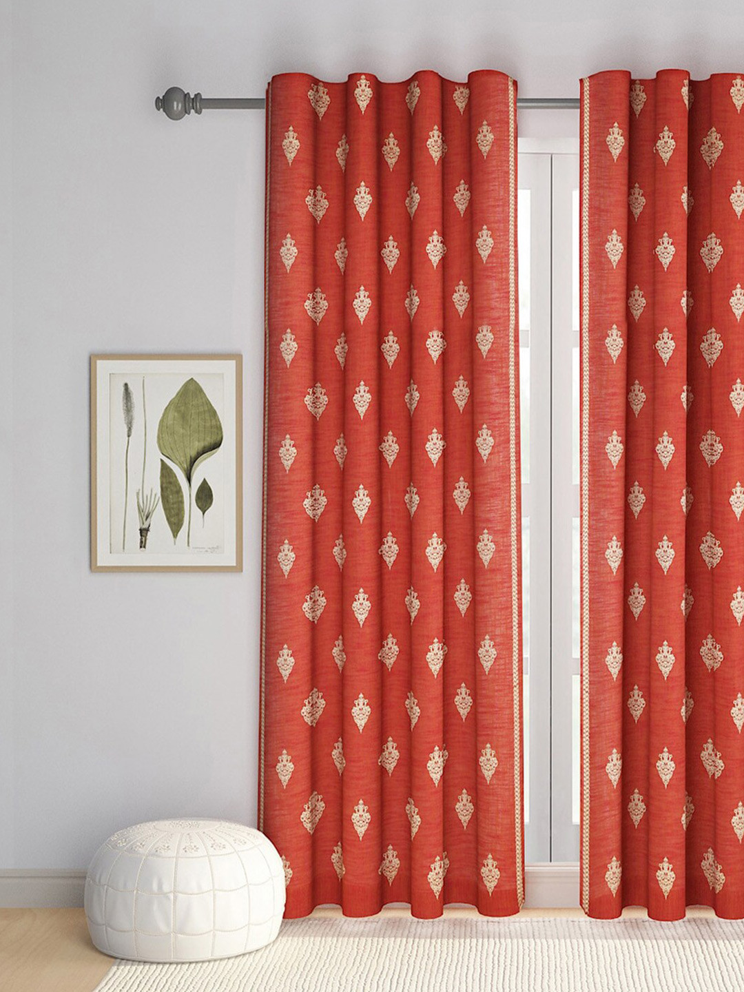 Fabindia Sahir Rust Red & Gold-Toned Ethnic Motifs Cotton Window Curtain