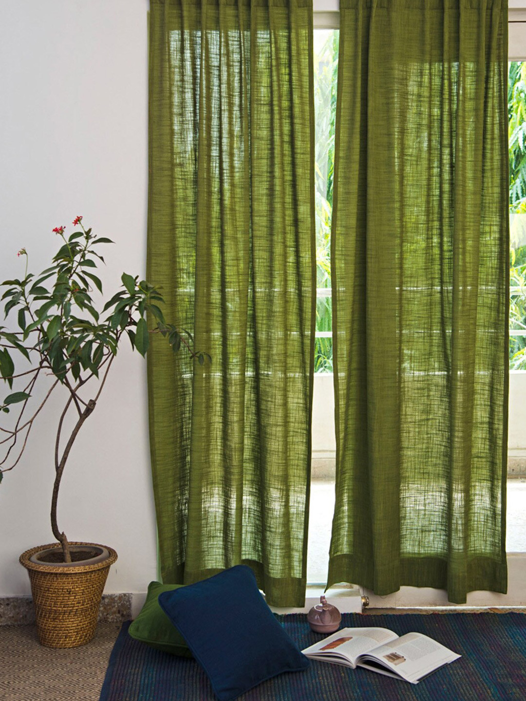Fabindia Green 2 Pieces Window Curtains