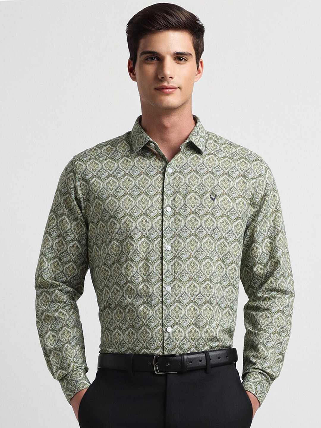 Allen Solly Ethnic Motifs Printed Slim Fit Cotton Linen Formal Shirt