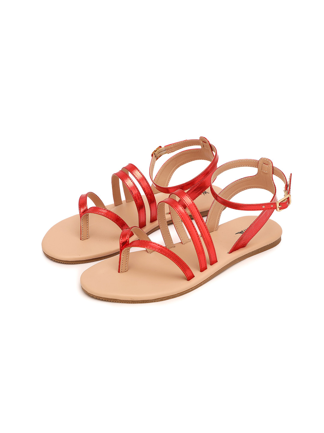 WZAYA Open Toe Flats With Ankle Loop