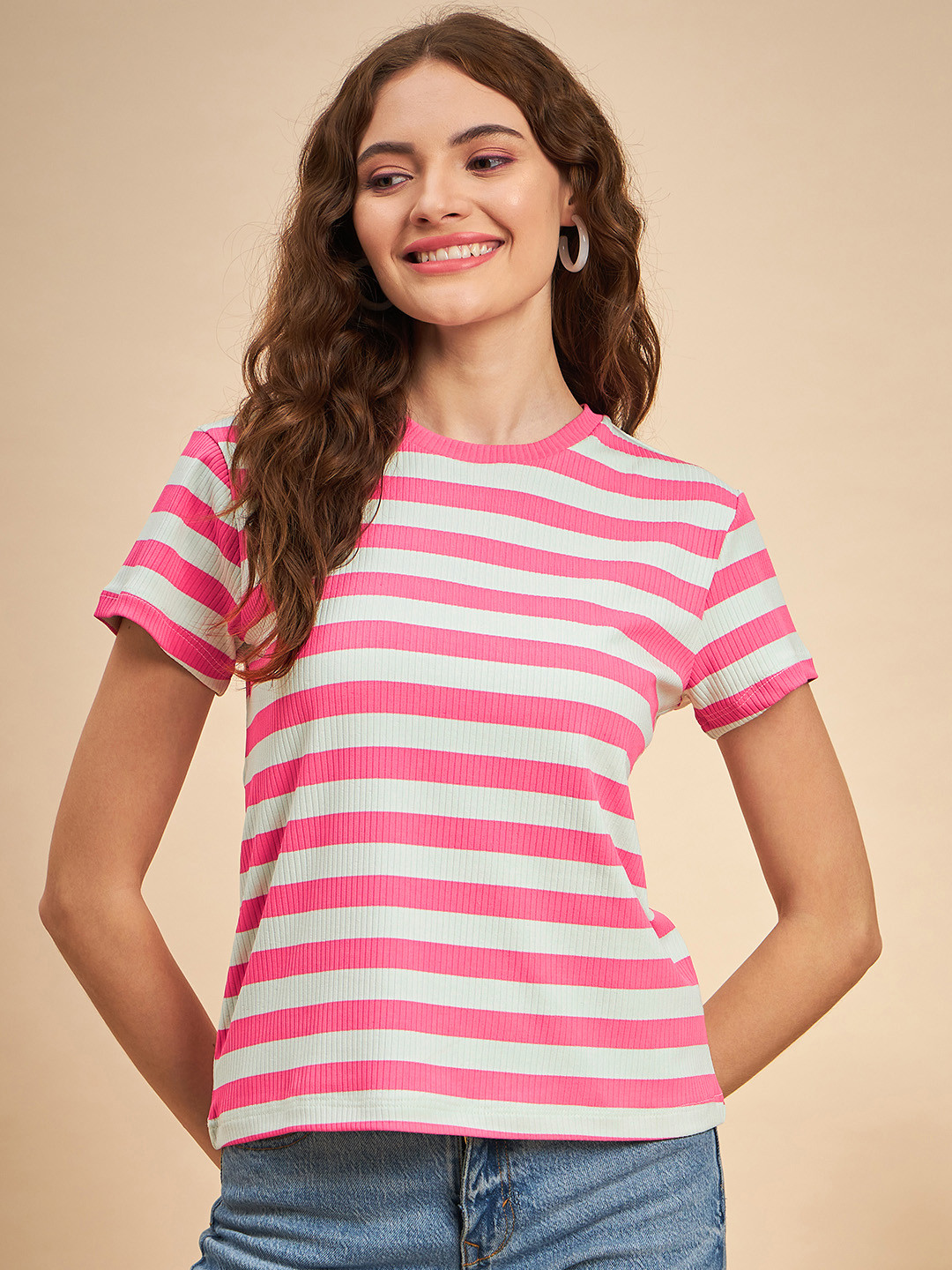 MINT STREET Striped Round Neck Top