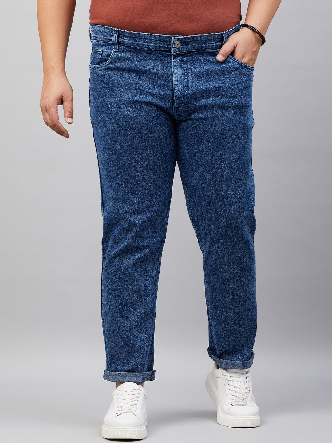 STUDIO NEXX Men Plus Size Blue Slim Fit Clean Look Medium Shade Stretchable Jeans