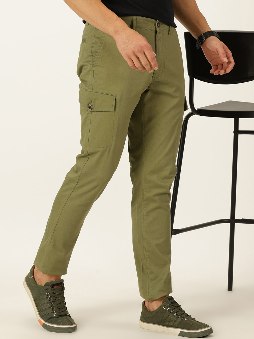 Mast & Harbour Men Olive Smart Easy Wash Cargos Trousers