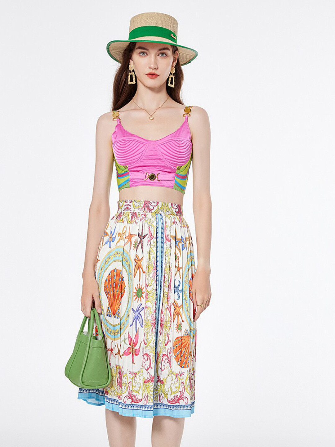 JC Collection Printed Top & Pleated Skirt