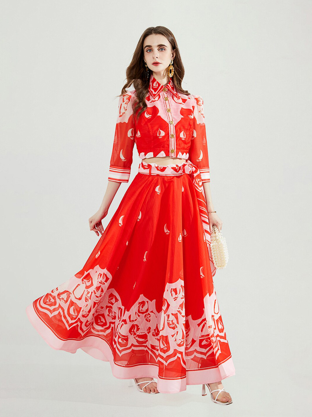 JC Collection Printed Top & Maxi Flared Skirt Co-ords