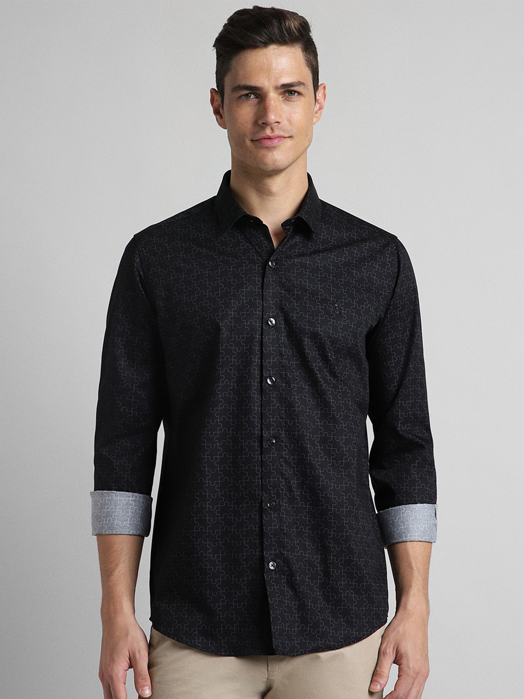 SIMON CARTER LONDON Slim Fit Geometric Printed Pure Cotton Casual Shirt