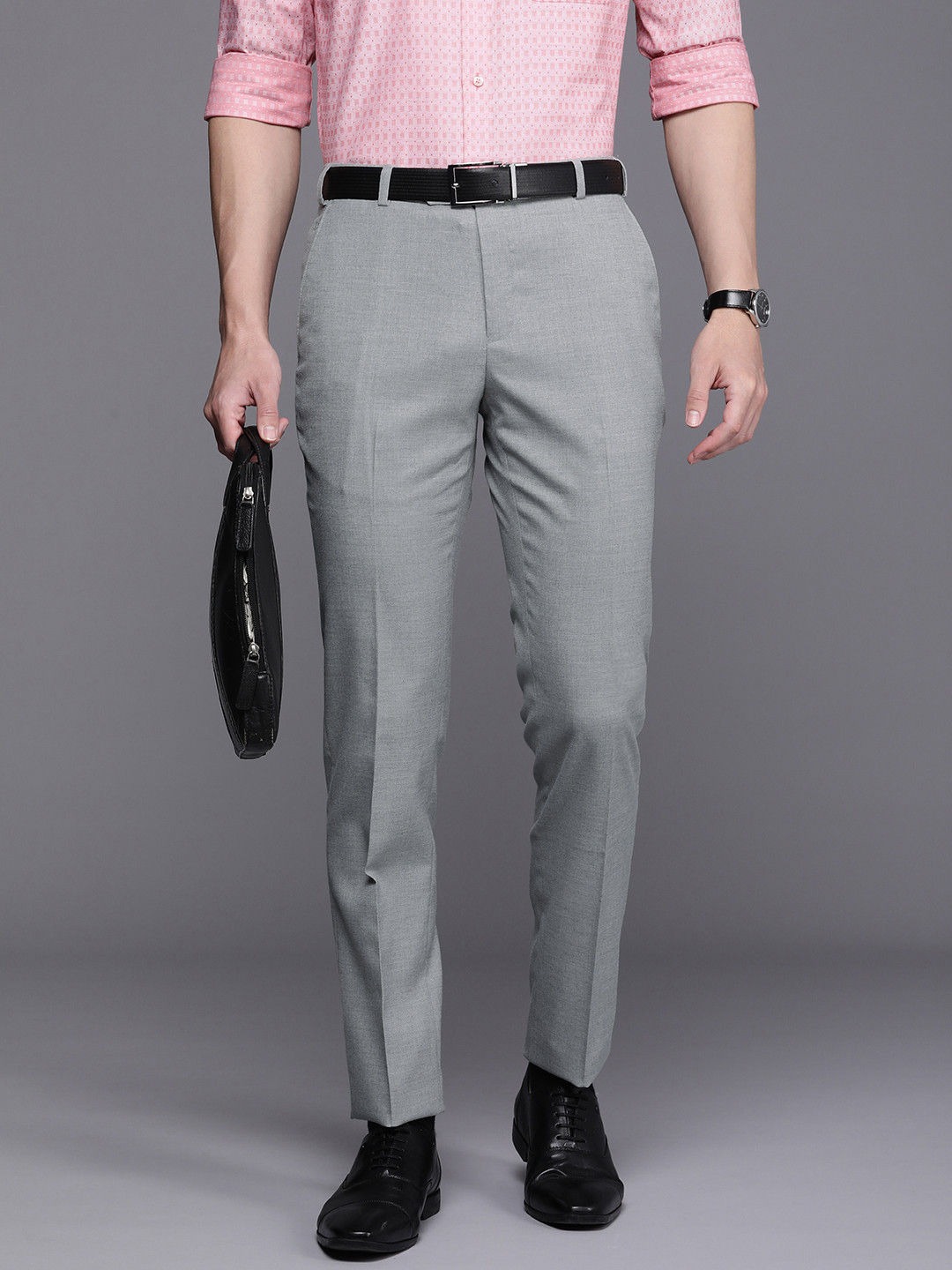 Raymond Men Self Design Textured Slim Fit Formal Trousers