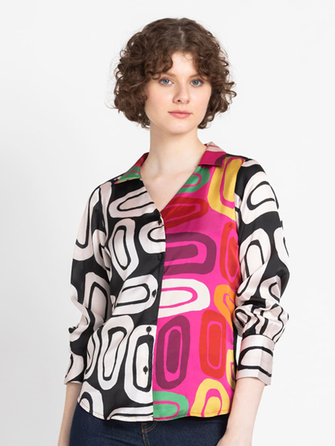 SHAYE Abstract Printed Cuffed Sleeves Top