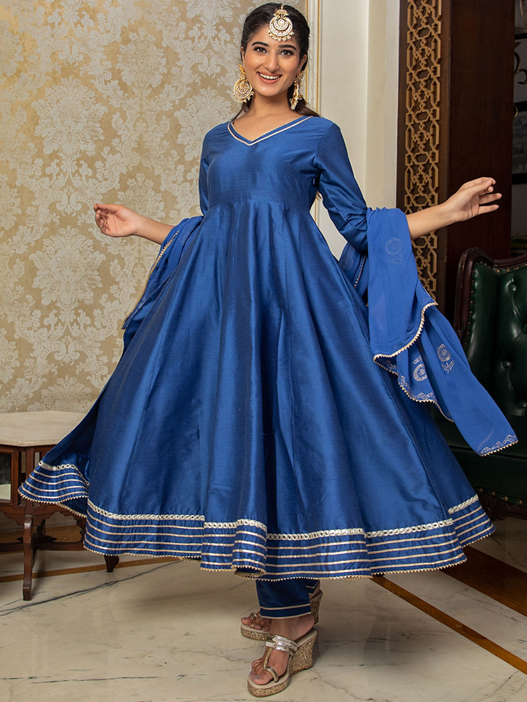KASYA Empire Gotta Patti Anarkali Kurta With Pyjamas & Dupatta