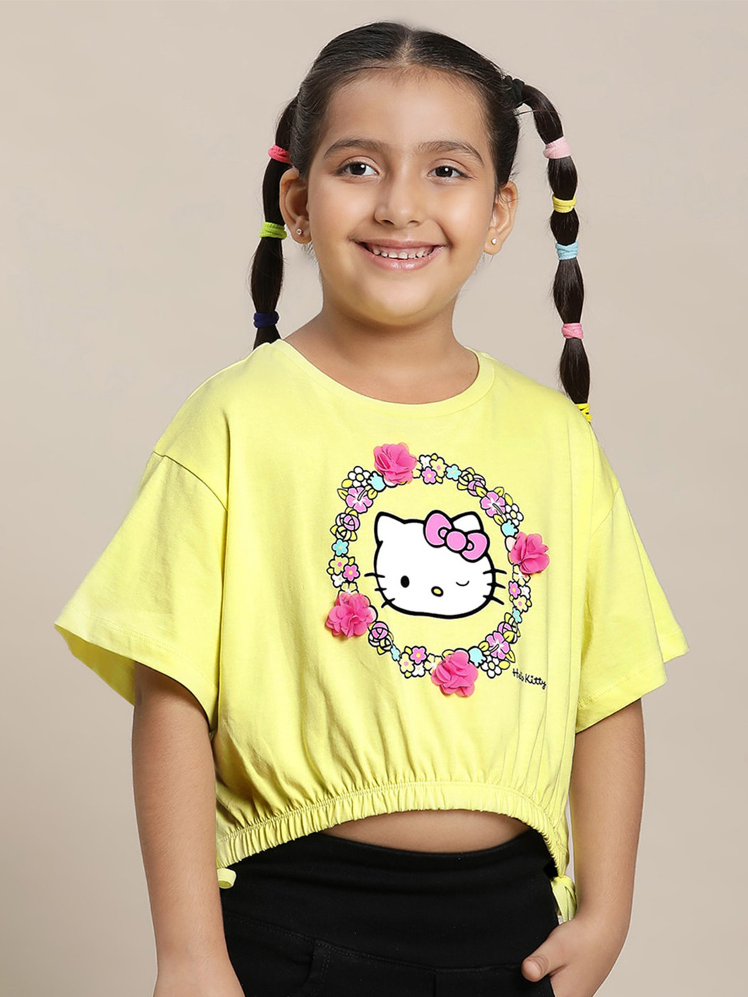 Kids Ville Hello Kitty Girls Printed Pure Cotton Boxy Fit T-Shirt