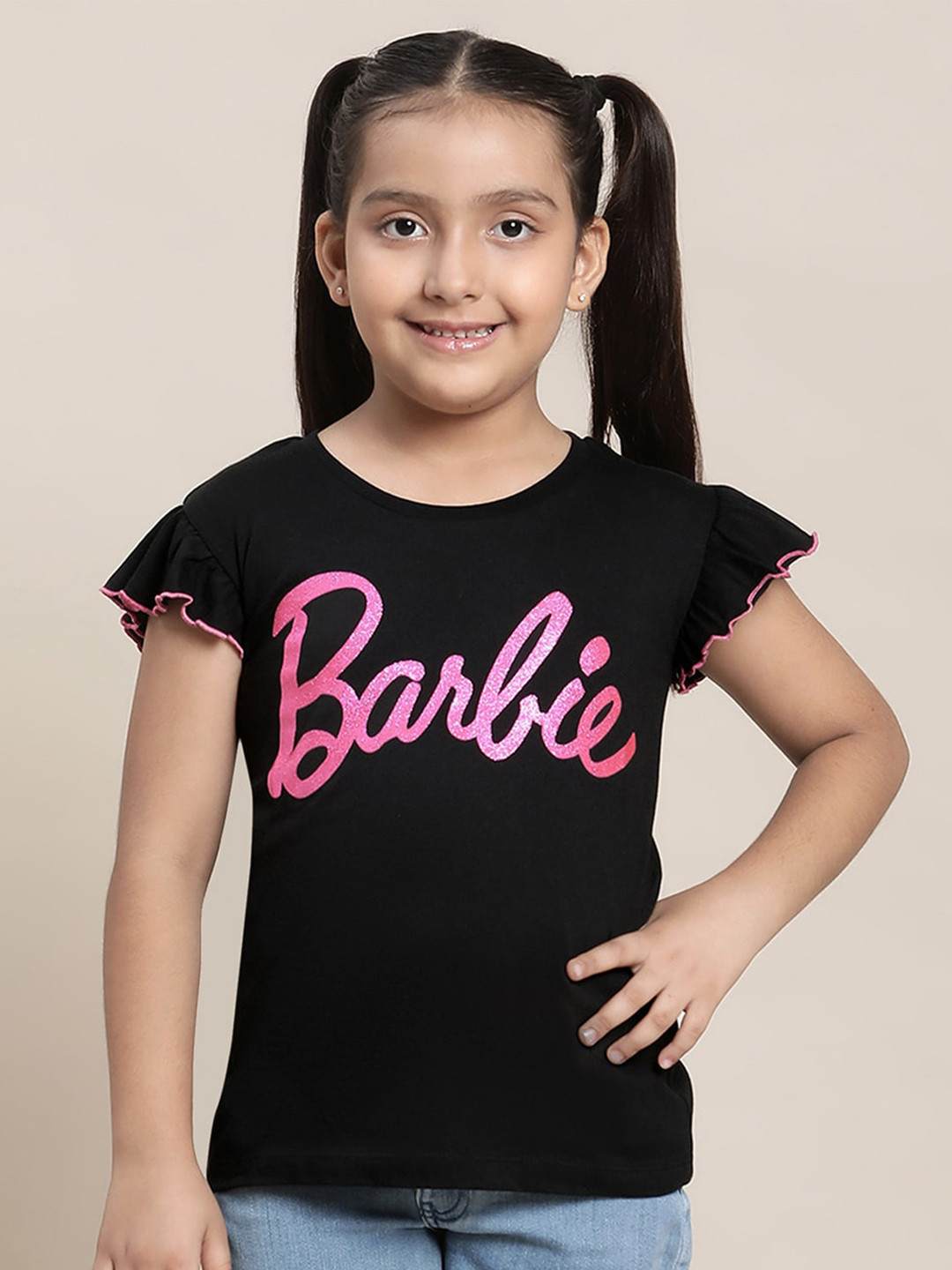 Kids Ville Barbie Girls Printed Pure Cotton T-Shirt