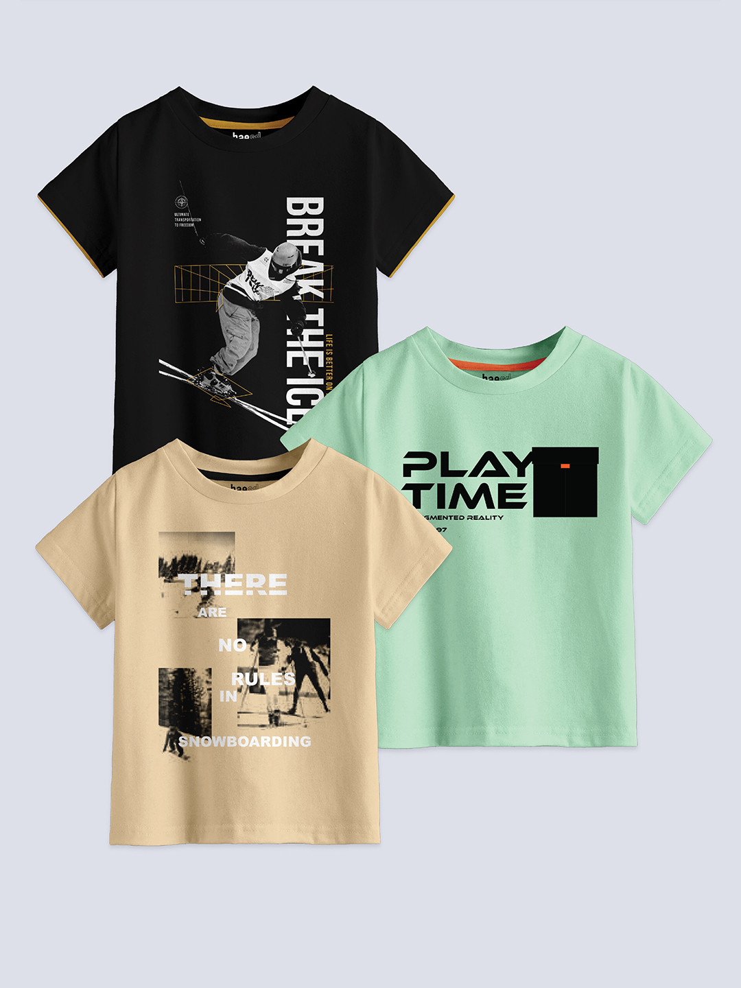 BAESD BoysPack Of 3 Typography Printed Pure Cotton T-shirts
