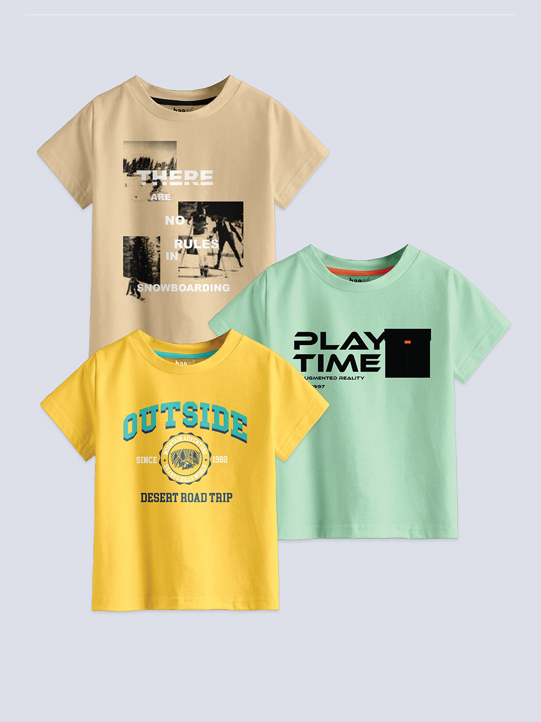 BAESD Boys Pack Of 3 Typography Printed Pure Cotton T-shirt
