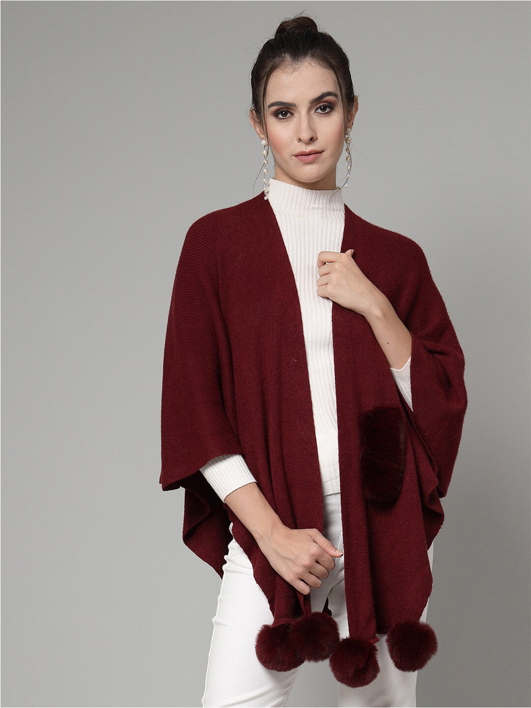 Mafadeny Women Solid Longline Poncho